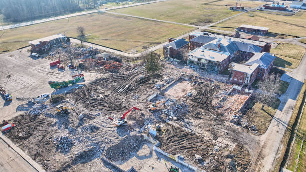 istock Sky view of destroyed and deconstructed building 1493305569