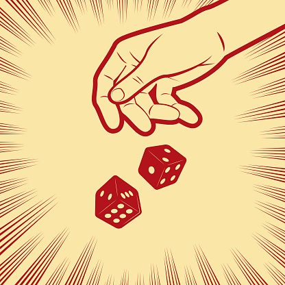 Design Vector Art Illustration.
A human hand throwing two dice, in the background with radial manga speed lines.