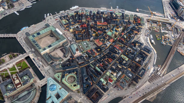 Stockholm, Sweden An aerial view of Old Town or Gamla Stan.