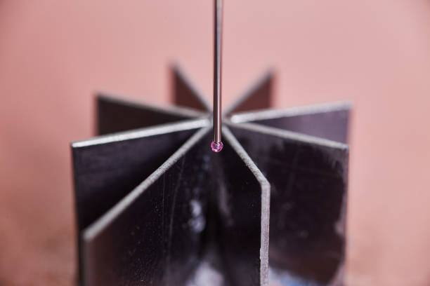 Pink and steel machine part probe by CMM machine programming Metrology for minute flaw