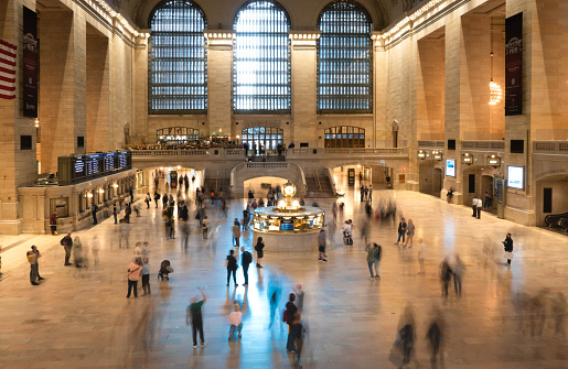 Manhattan, New York, USA - 5/3/2020: Empty Grand Central Station due to the lockdown in the New York City from the COVID-19 pandemic