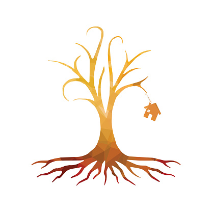 Real estate concept. Tree with Home in hand. Vector illustration.