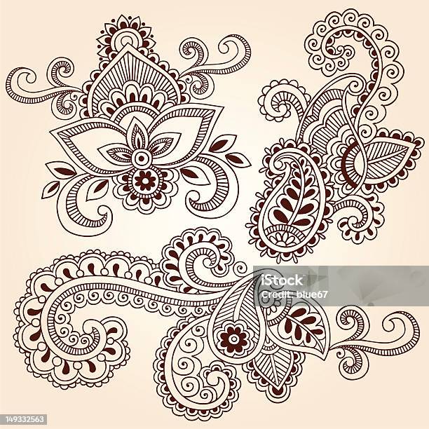 Henna Mehndi Tattoo Paisley Floral Doodle Vector Elements Stock Illustration - Download Image Now