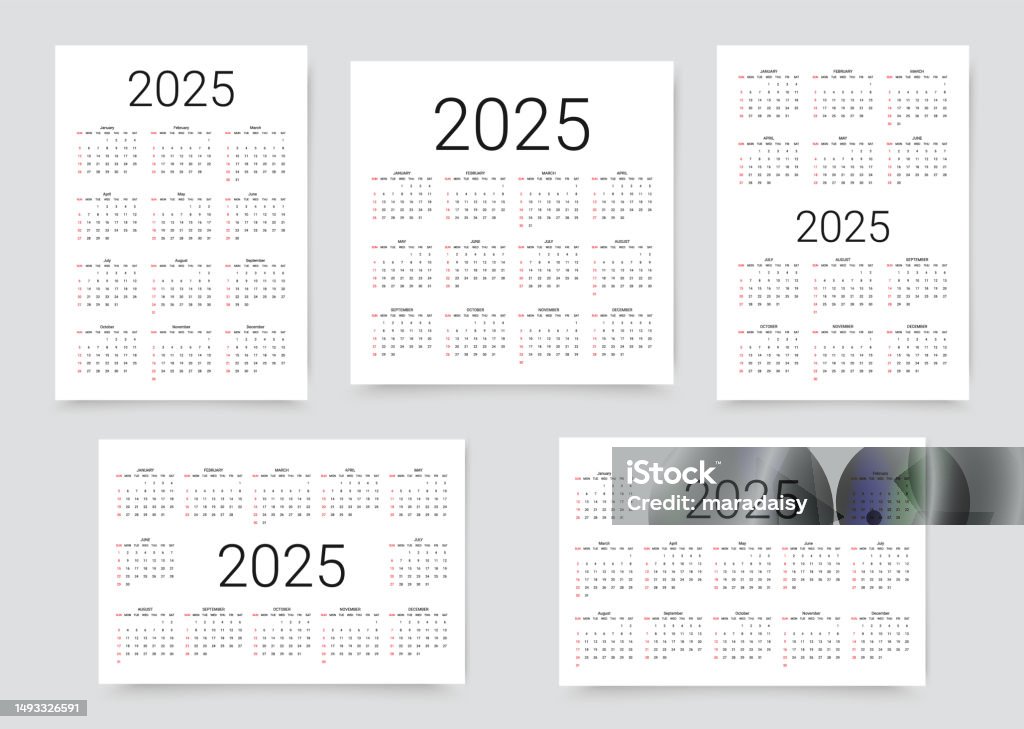 2025 Year Calendar Layout Grid Of Year Planner Vector Illustration