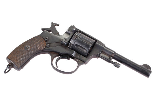 Cocked russian revolver isolated on a white