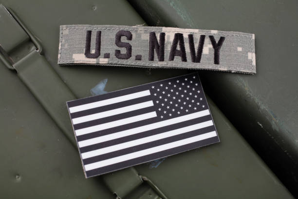 istock U.S. Navy Branch Tape with national US flag patch on green ammo can 1493326840