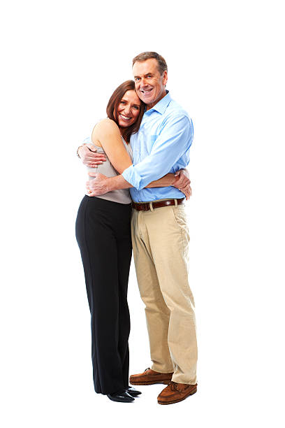 istock Mature couple isolated on white background hugging 149333139