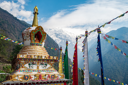 Prayer flags hanging in abundance near the Namobuddha monastery in Nepal