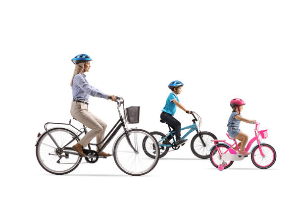 istock Mother with two children riding bicycles 1493336838