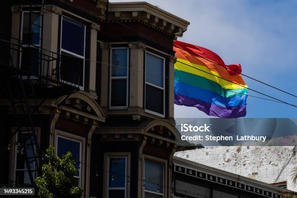 Old Building And Rainbow Flag Stock Photo - Download Image Now - Architecture, Arts Culture and Entertainment, Awe