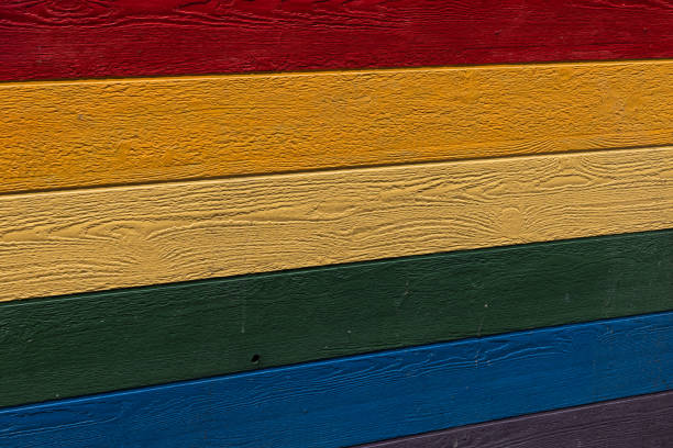 istock Rainbow colors painted on wood planked wall 1493345222