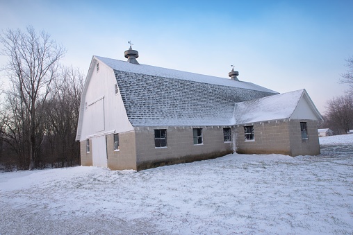 Old Cinder Block Barn at sunrise-Howard County, Indiana