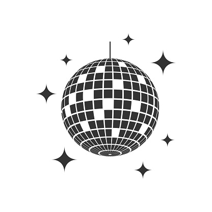 istock Mirror disco ball with glitters icon. Shining nightclub sphere. Dance music party discoball. Mirrorball in 70s 80s discotheque style. Nightlife symbol 1493351005