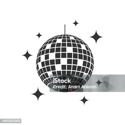 istock Mirror disco ball with glitters icon. Shining nightclub sphere. Dance music party discoball. Mirrorball in 70s 80s discotheque style. Nightlife symbol 1493351005
