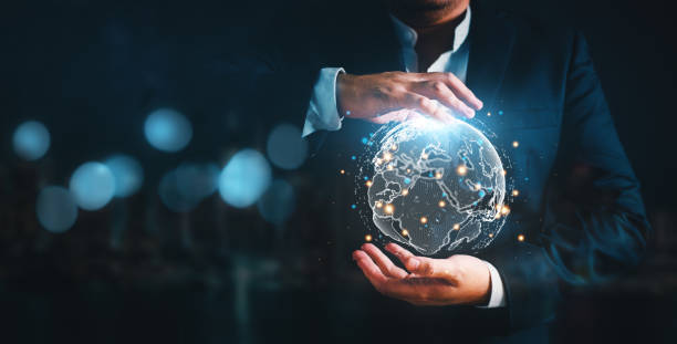 istock Businessman generating wireframe business global network connection on worldwide digital marketing customer data analytics. Globalization strategy and smart city technology virtual AI theme. 1493351626