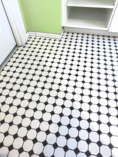 istock Black and white floor tile in bathroom 1493354512
