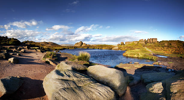 Rocky Landscape with pond stock photo