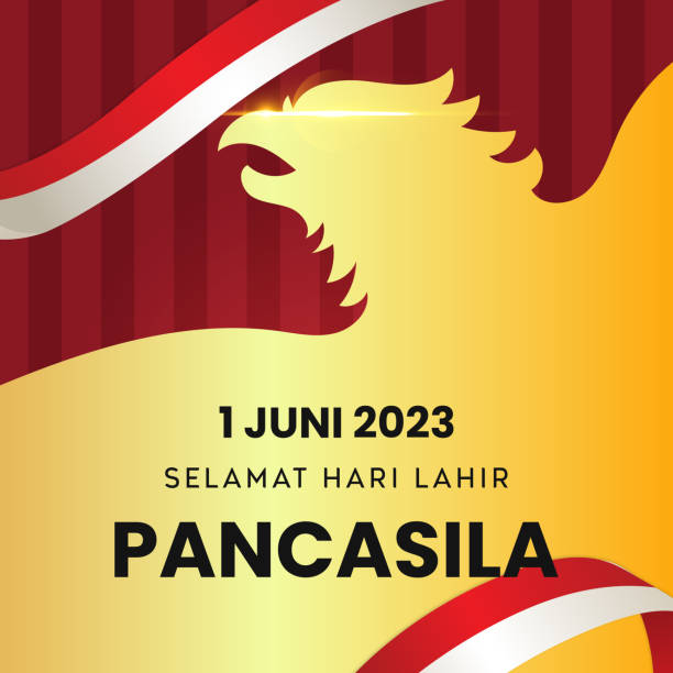 Happy Pancasila Day Garuda With Indonesia's Flag ribbons. Happy Pancasila Day Garuda With Indonesia's Flag ribbons. garuda pancasila stock illustrations