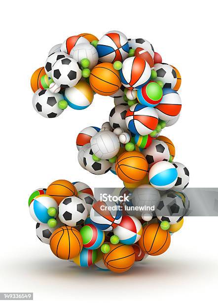 Номер 3 Игровые Шарики Алфавит — стоковые фотографии и другие картинки Баскетбол - Баскетбол, Вертикальный, Волейбол