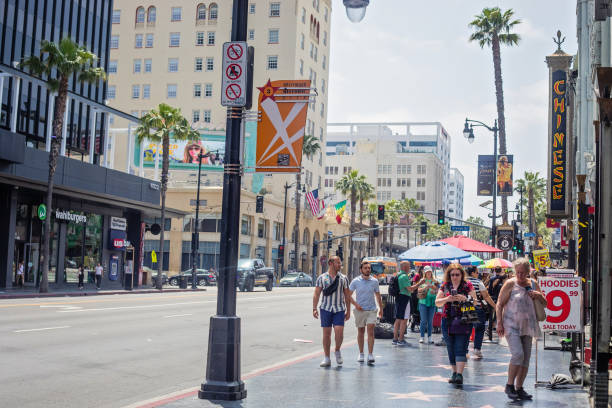 Hollywood, U.S.A. - May 18, 2023. Tourists visit the Hollywood Walk of Fame, in downtown Hollywood, among stores and other tourist attractions.