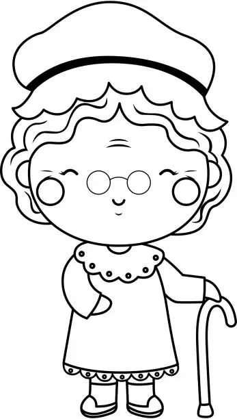 Vector illustration of a vector of a grandma in black and white coloring