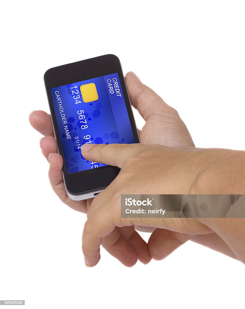 Кредитной карты в телефон - Стоковые фото Brand Name Mobile Payment роялти-фри
