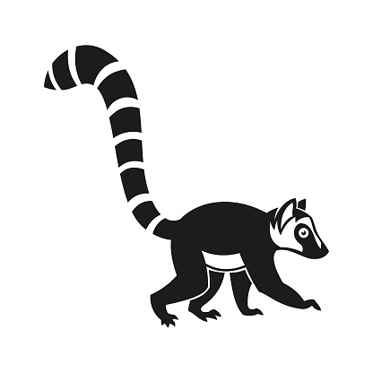 Stylized silhouette of cute Lemur with a long striped tail - cut out vector icon