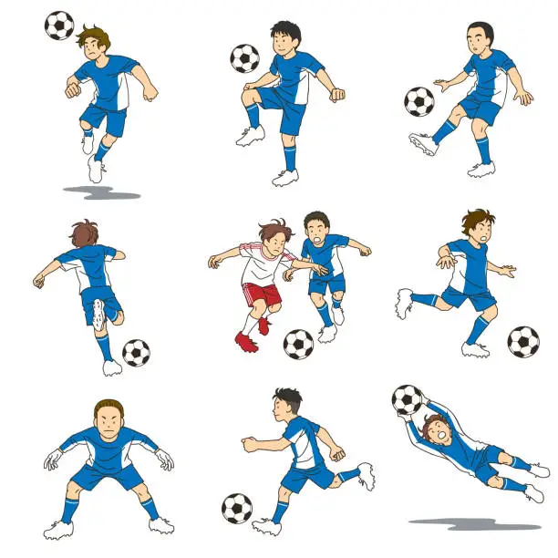 Vector illustration of Various actions of football players