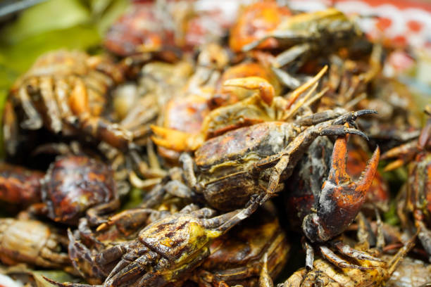 istock Fried crabs on the market in Thailand. Close-up. 1493383611