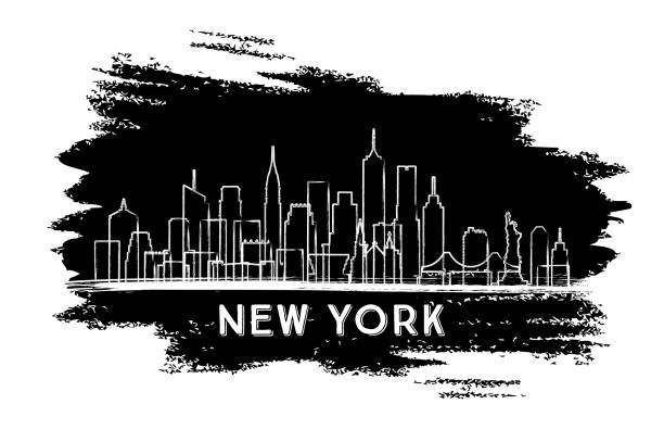 New York USA City Skyline Silhouette. Hand Drawn Sketch. Business Travel and Tourism Concept with Modern Architecture. New York USA City Skyline Silhouette. Hand Drawn Sketch. Business Travel and Tourism Concept with Modern Architecture. Vector Illustration. New York Cityscape with Landmarks. new york skyline drawing stock illustrations