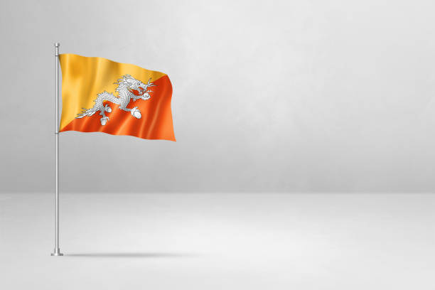 Bhutan flag, 3D illustration, isolated on white concrete wall