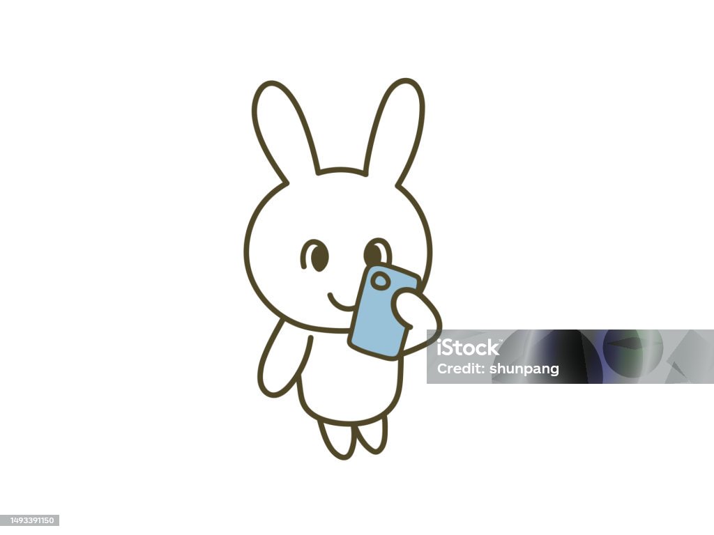 Pop Rabbit Cartoon Pop Rabbit Illustration Watching The Internet On A Smartphoneplain ...