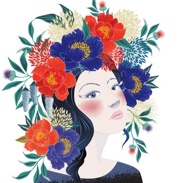 istock Vector illustration of a woman decorating her hair with flowers. 1493395337