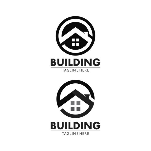 vorlage für vektor-logo-symbole für immobilien und wohngebäude - stovepipe hat stock-grafiken, -clipart, -cartoons und -symbole