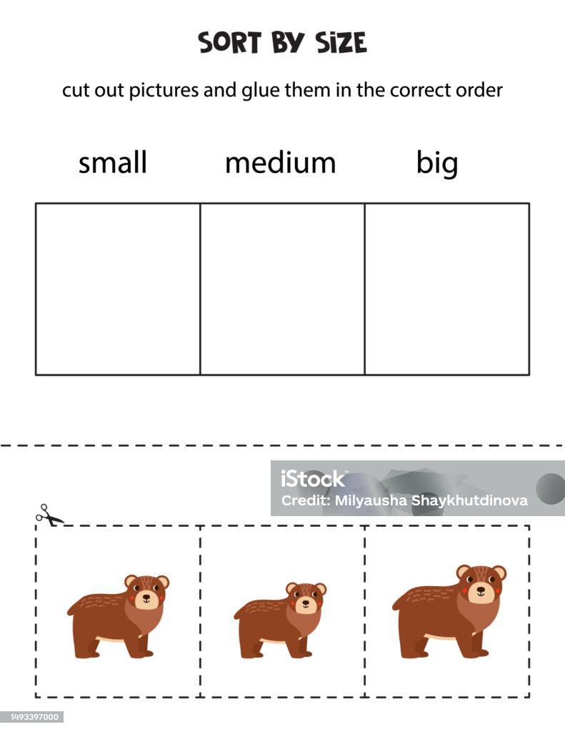 Sort Bears Sort Cute Bears By Size Educational Worksheet For Kids Stock ...