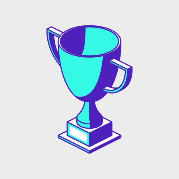 Trophy cup isometric Trophy cup isometric vector illustration blue cup stock illustrations