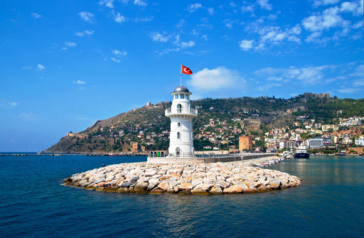 Lighthouse in port Alanya, Turkey.