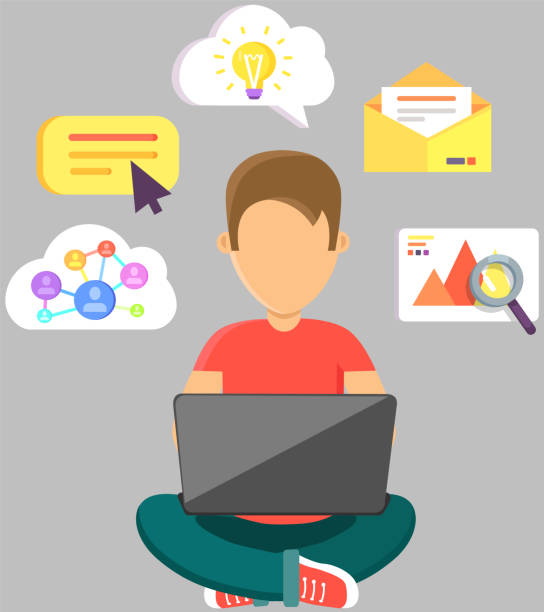 istock Distance working, freelance and internet surfing. Man with laptop working or chatting in network 1493401873