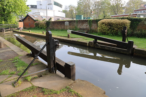 Millmead Lock quiet morning in Guildford Surrey England Europe