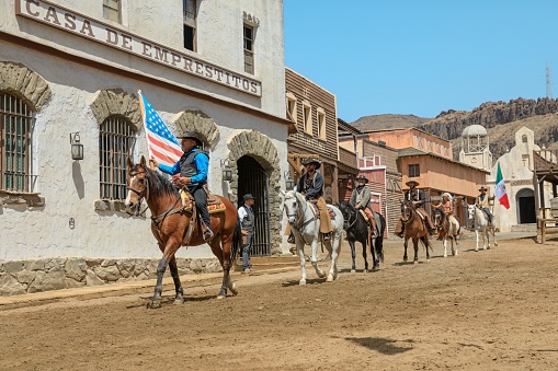 Gran Canaria - April 2023: When you step into our theme park, take a stroll through the town, witness a thrilling bank robbery, and watch the sheriff face off against some genuine outlaws.