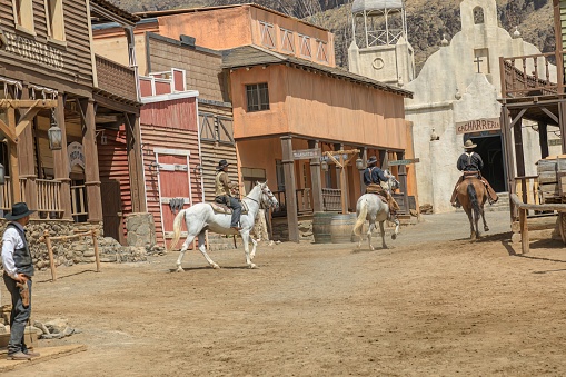 Gran Canaria - April 2023: Sioux City famous tourist spot near San Agustin, with a Wild West theme. It's designed to give visitors a taste of the American frontier with variety of shows and activities