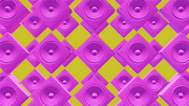 Beautiful colored pink speaker on a yellow background.