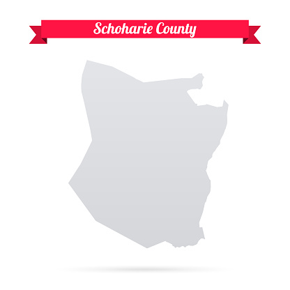 Map of Schoharie County - New York, isolated on a blank background and with his name on a red ribbon. Vector Illustration (EPS file, well layered and grouped). Easy to edit, manipulate, resize or colorize. Vector and Jpeg file of different sizes.