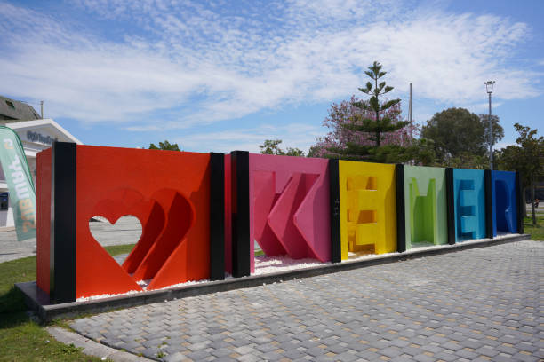 ANTALYA, TURKIYE - MAY 07, 2023: Colourful Kemer Sign in Kemer Town