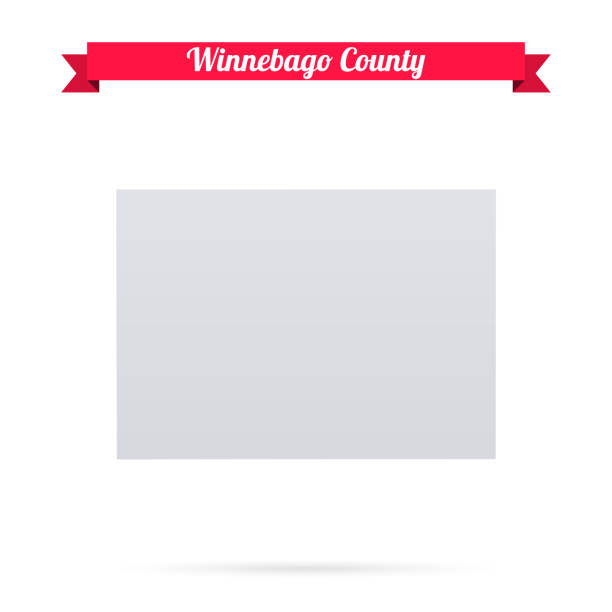 winnebago county, iowa. karte auf weißem hintergrund mit rotem banner - winnebago stock-grafiken, -clipart, -cartoons und -symbole