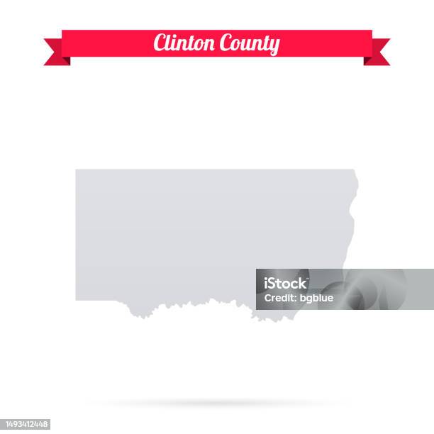 アイオワ州クリントン郡白い背景に赤いバナーの地図 アイオワ州のベクターアート素材や画像を多数ご用意 アイオワ州, アイオワ州クリントン