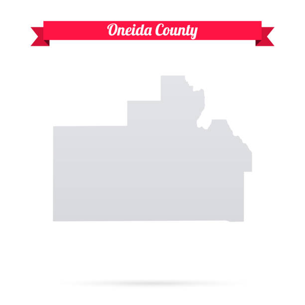 illustrazioni stock, clip art, cartoni animati e icone di tendenza di contea di oneida (idaho) mappa su sfondo bianco con banner rosso - oneida