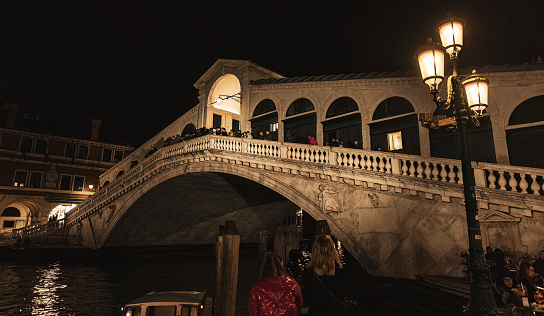 Venice, Italy 6 January 2023: Venice Rialto Bridge at night