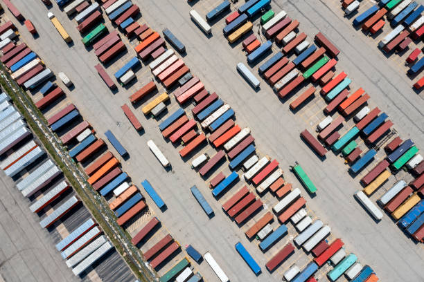 istock Shipping containers, aerial view 1493424679