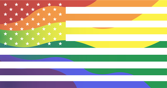 lgbt flag colors on american us flag. Pride month in America concept. US Pride month flag. Vector illustration